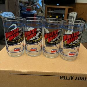 4 Vintage Pepsi Pizza Hut SeaWorld Monster Marsh Glass Set Dinosaurs Jurassic